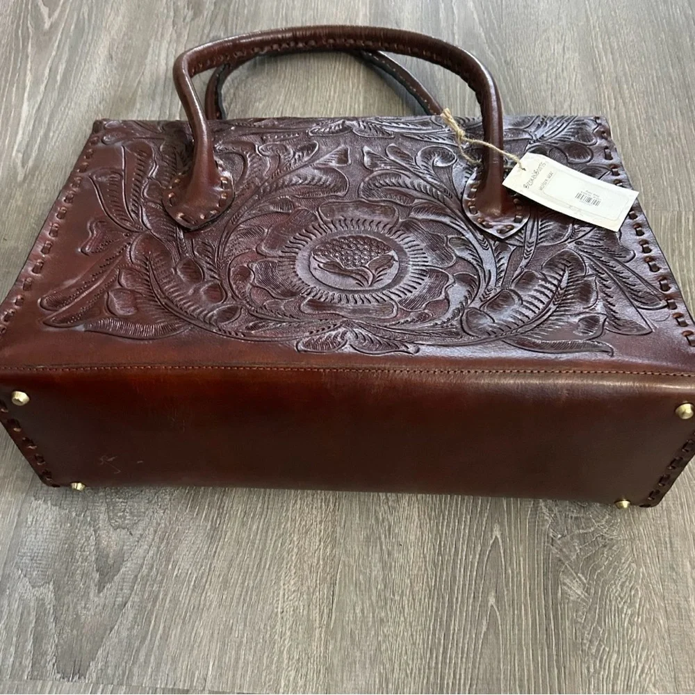 Large Top Handle Messenger Satchel Handtooled Leather Bag